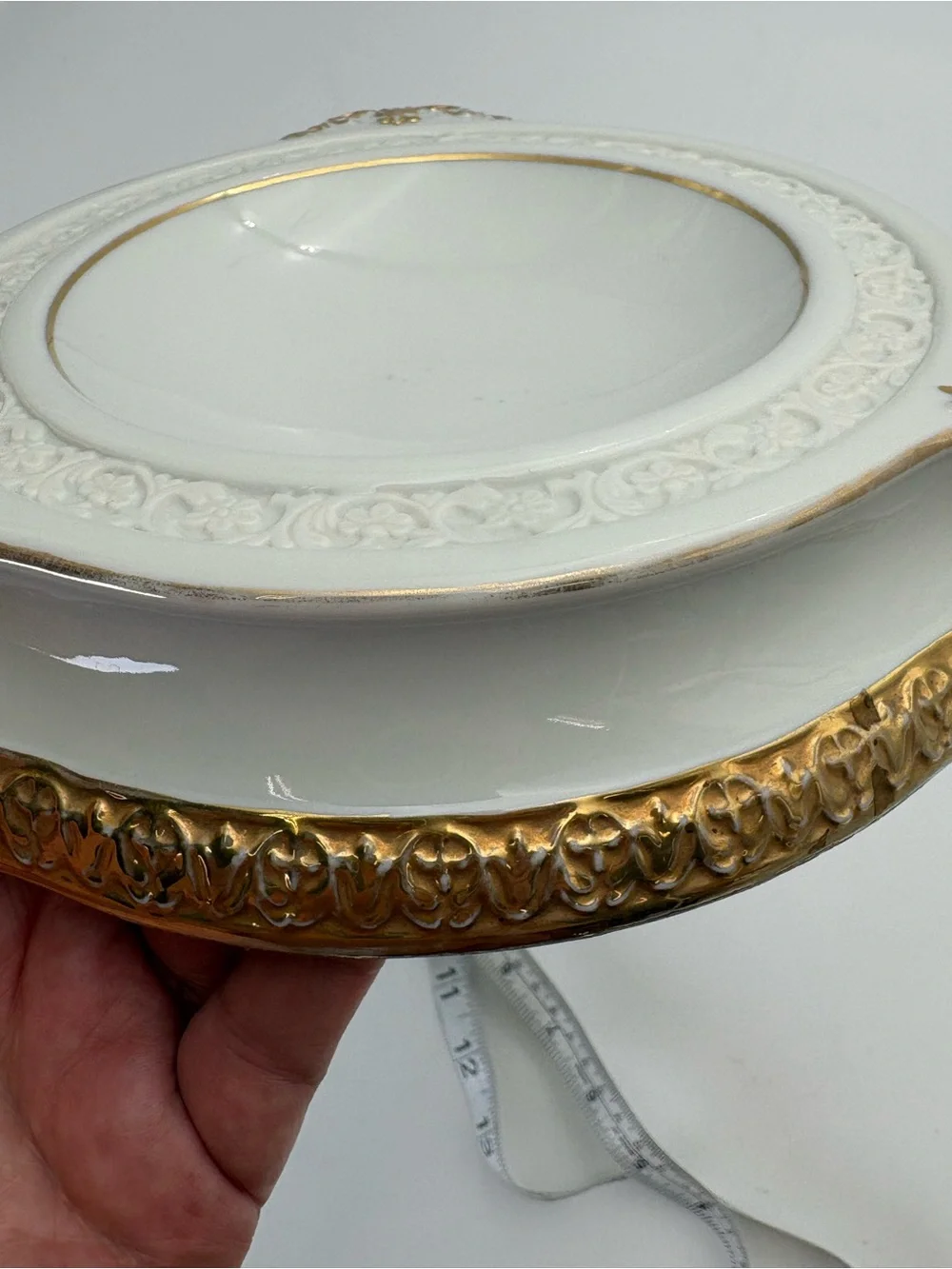 Vintage Gilded Porcelain Bonbonnier or Trinket Dish- Hollywood Regency Style